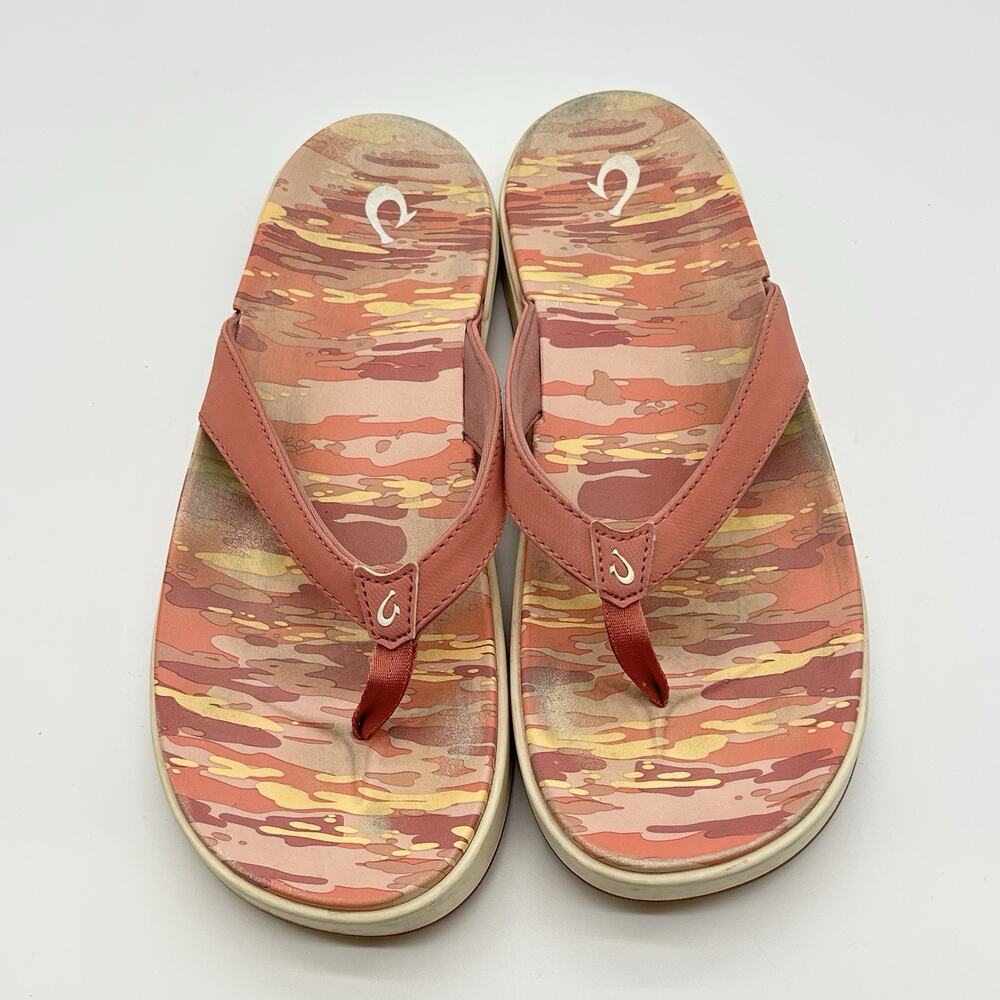 Olukai NUโA PIโO Pink Camo Flip Flop Sandals Size 10 Comfort Arch Support Pool